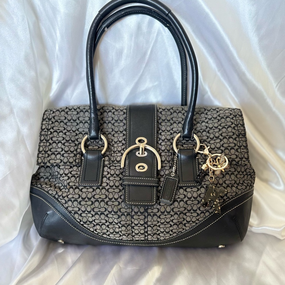 Coach Black and Gray Signature Satchel